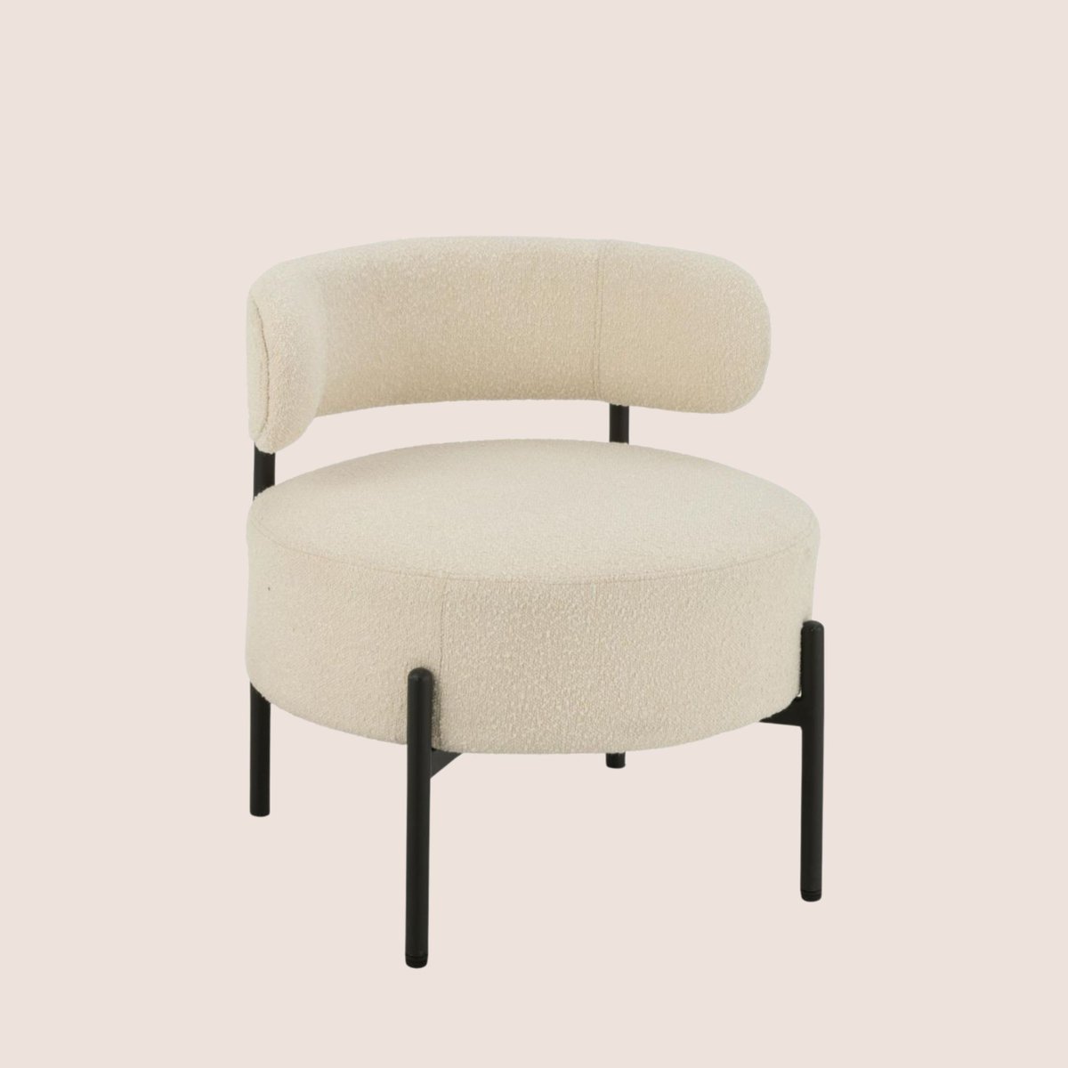Fauteuil lounge en métal noir et bouclette - GERDA blanc, HELLIN, DEPUIS 1862