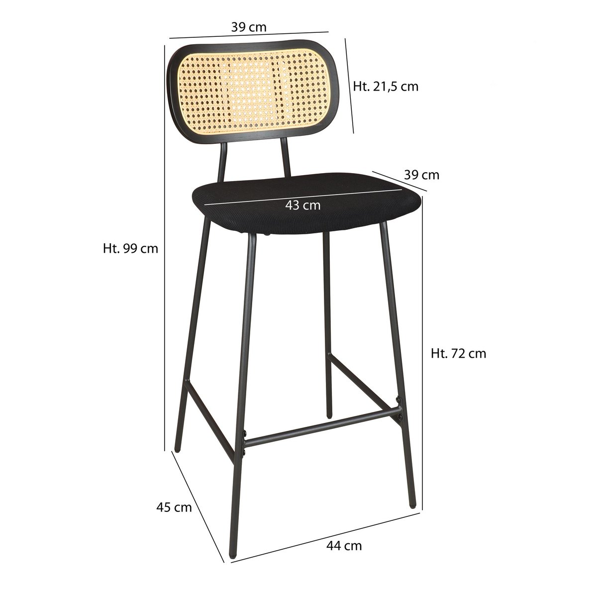 Lot de 2 chaises de bar en bois et velours, NOSARA noir, NOW'S HOME