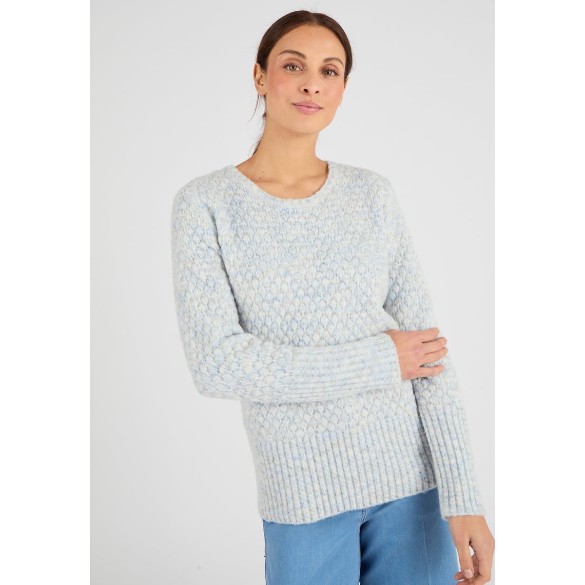 Pull maille multicolore bleu clair chiné, DAMART