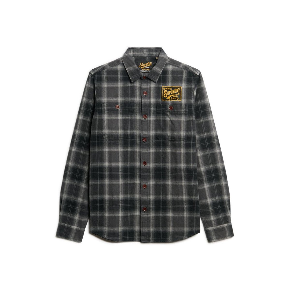 Surchemise brodée à carreaux noir à carreaux roderick, SUPERDRY