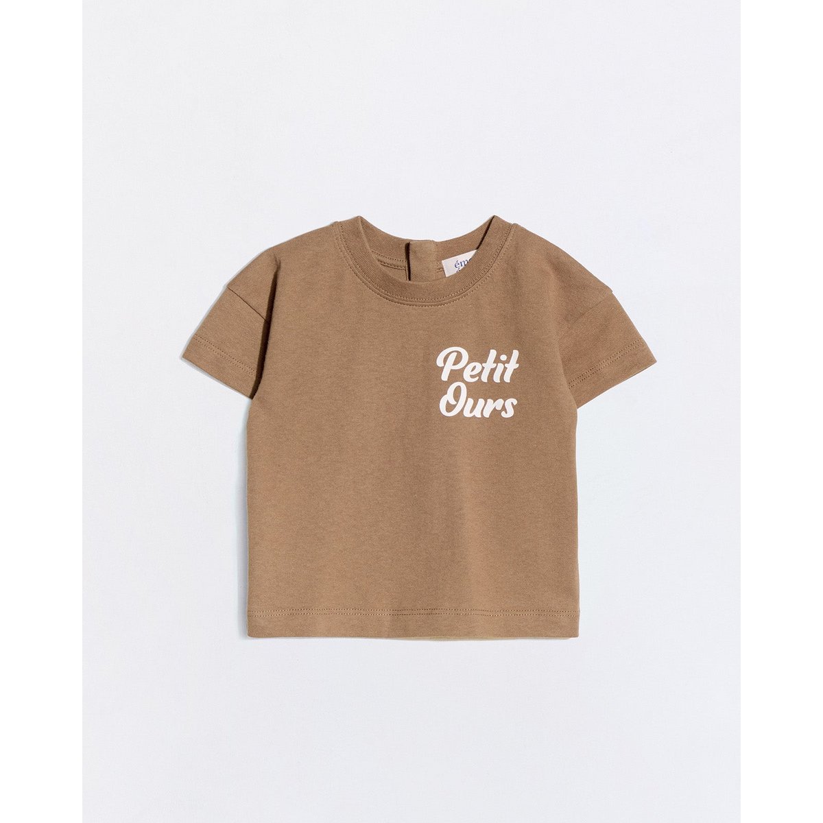 T-shirt Mini ours en coton bio café, EMOI EMOI