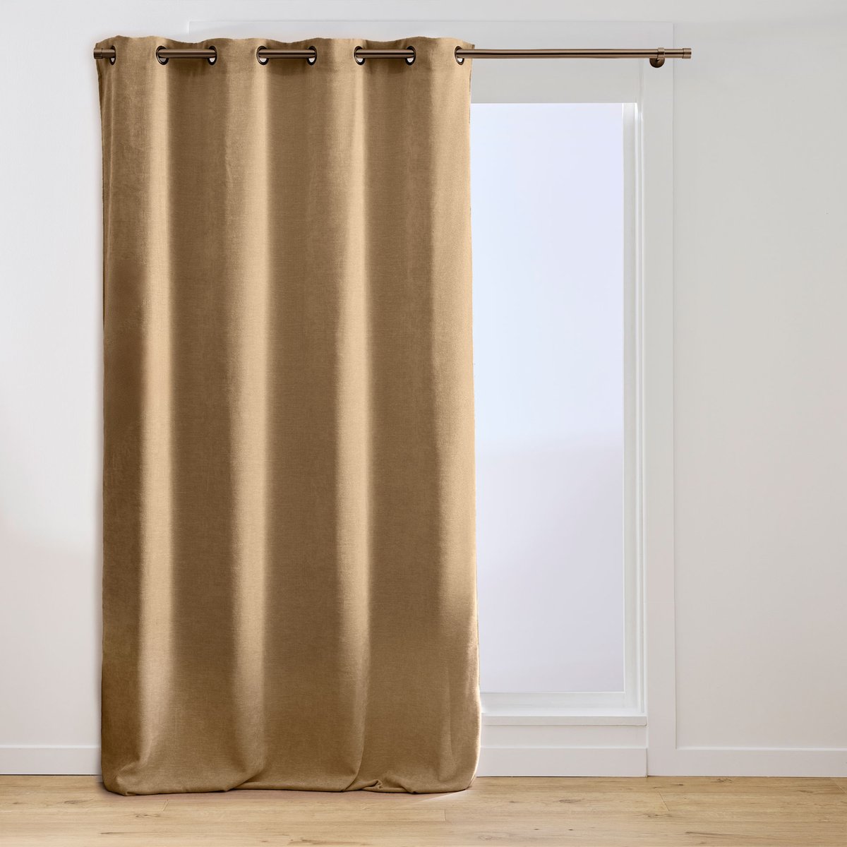Rideau tamisant à œillets en velours chenille marron, DOUCEUR D'INTÉRIEUR