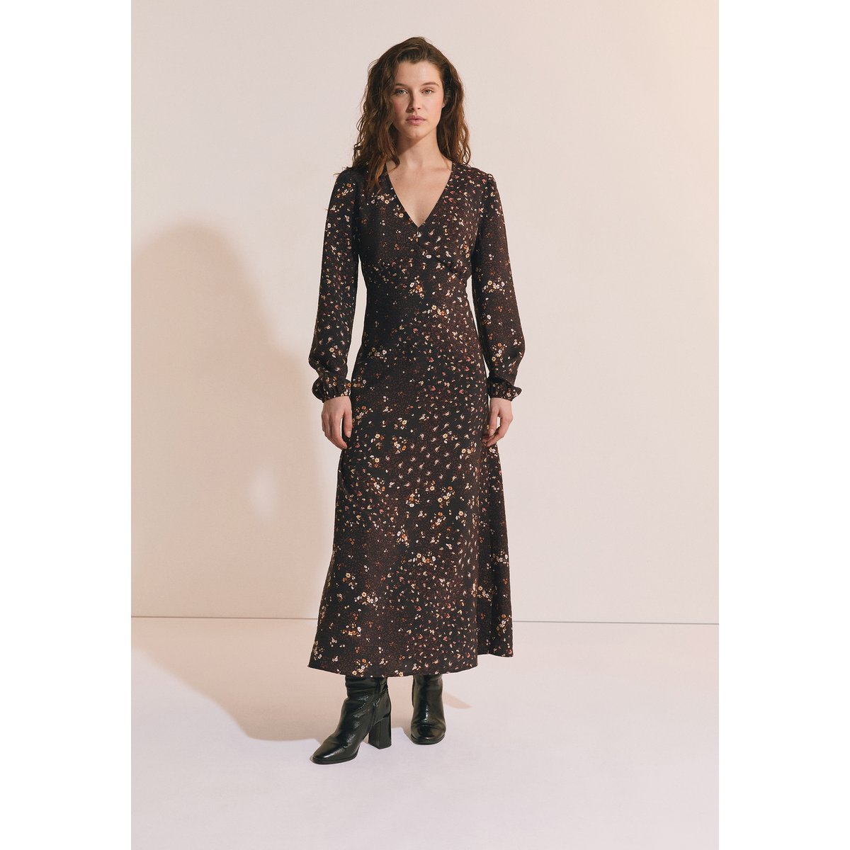 Robe longue à motif fleuri A JONAS IMP imp fd marron, ETAM