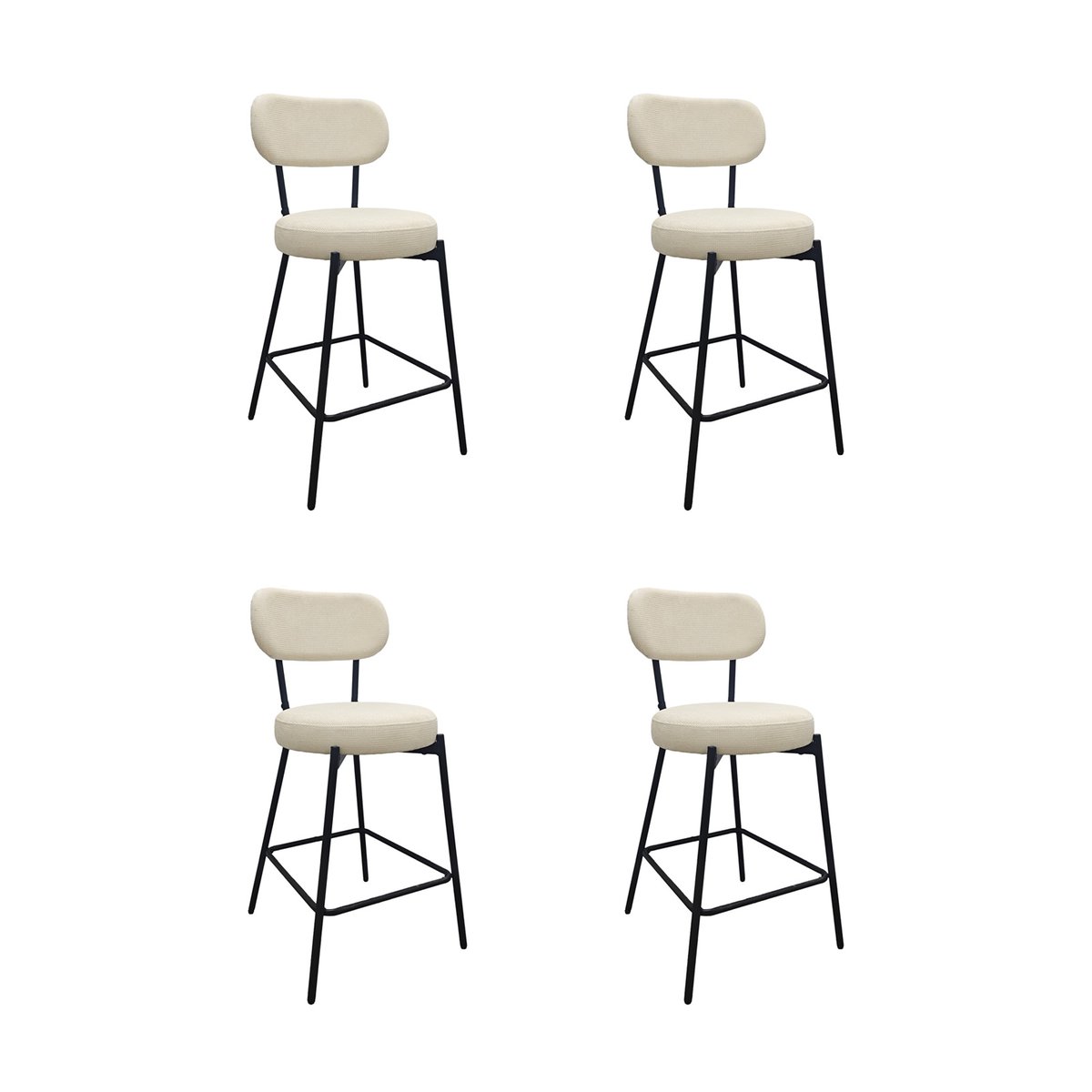 Chaises CELESTE îlot bar métal tissu velours côtelé H65cm blanc et noir, MOB IN