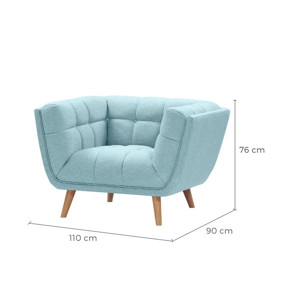 Fauteuil capitonné en tissu - CARMEN bleu clair, MAISON PAVANE
