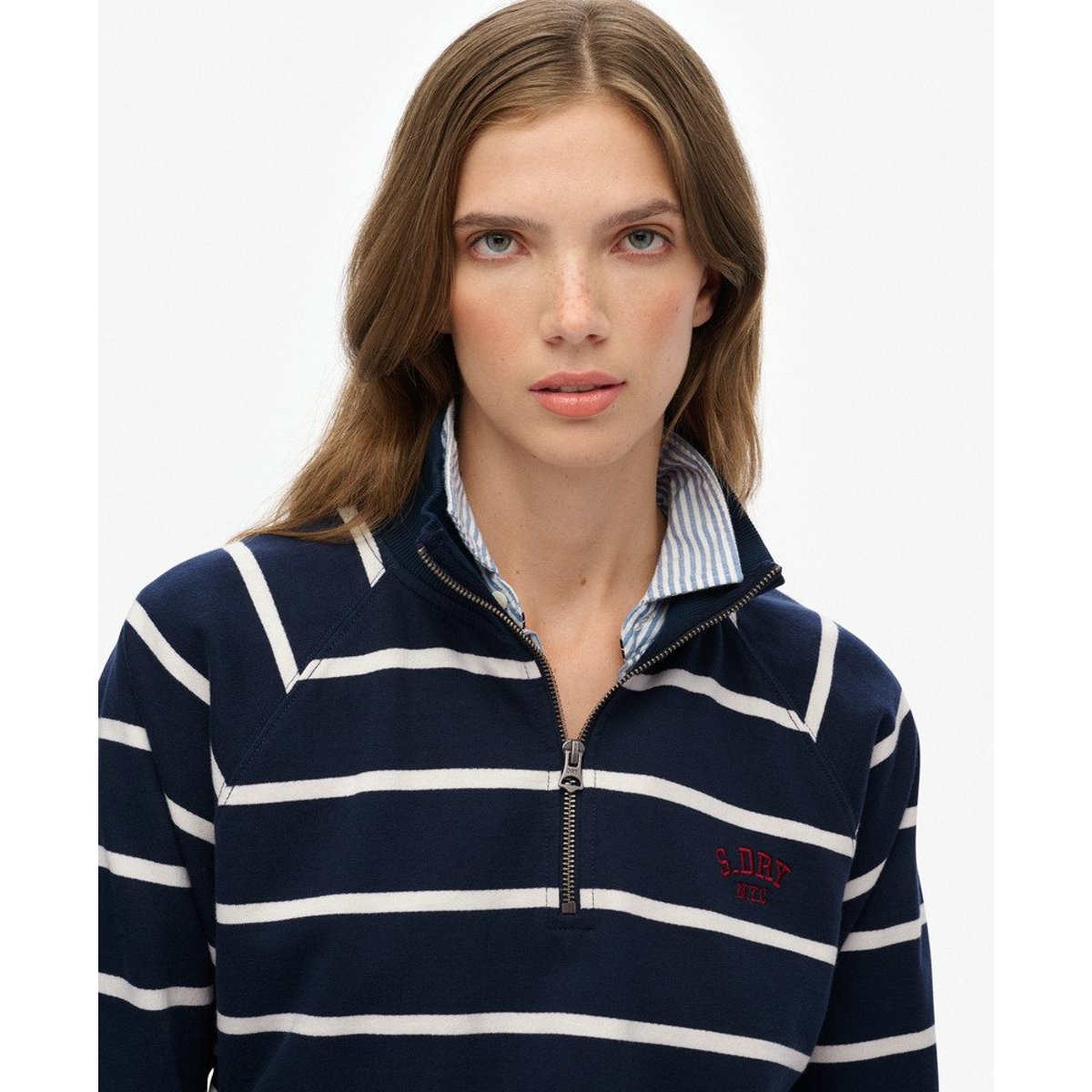 Sweatshirt Demi-Zip Athletic Essentials à Rayures bleu marine rayé, SUPERDRY