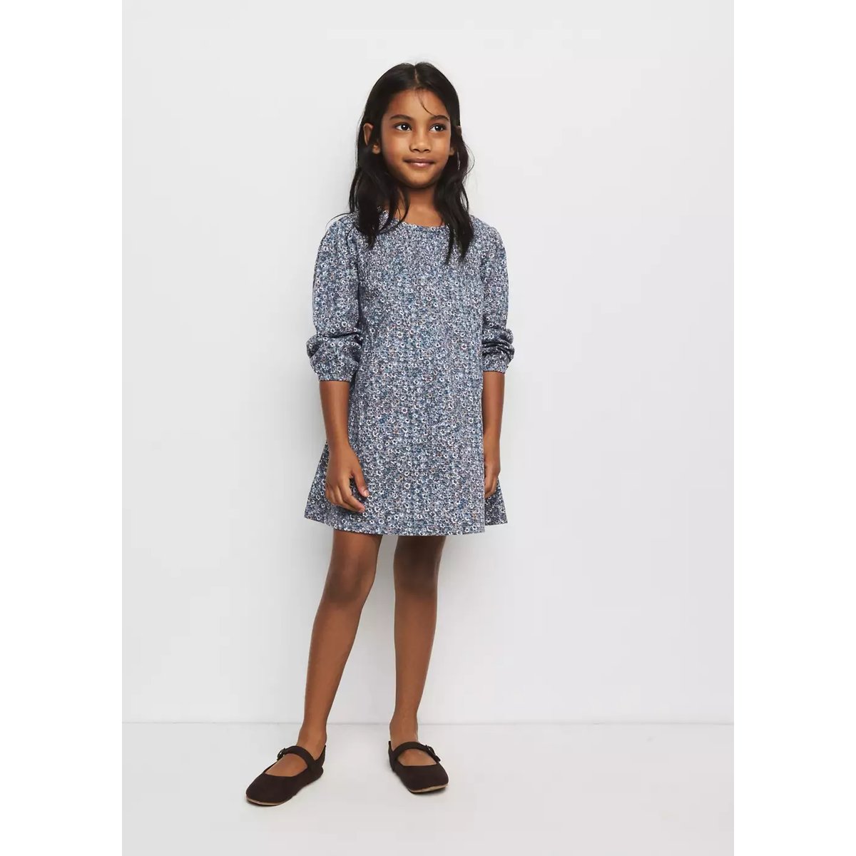 Robe fleurie froncée bleu, MANGO BABY