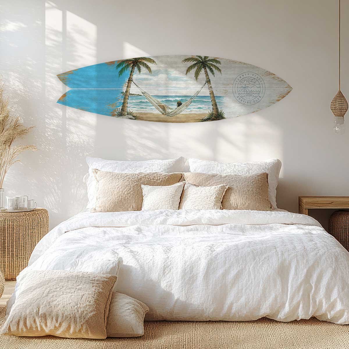 Planche de surf deco Sieste sous les cocotiers tableau alu dibond, HEXOA