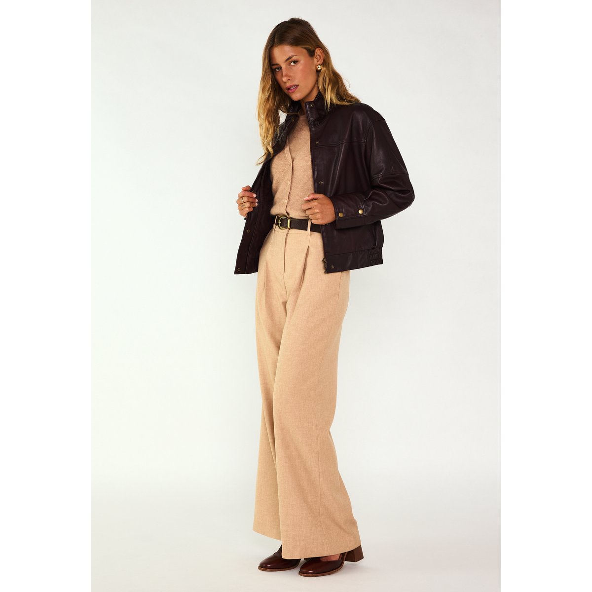 Blouson en cuir CHARLY bordeaux, Maison 123