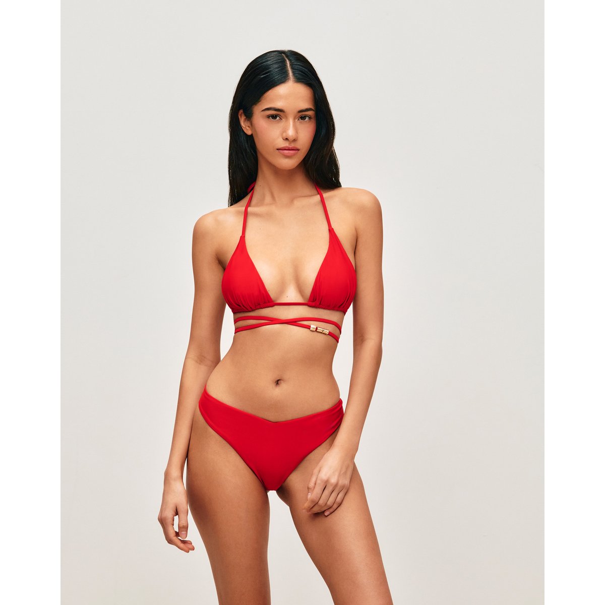 Maillot de bain triangle avec détail bijou sur les lassages BROWNINIZ rouge, UNDIZ
