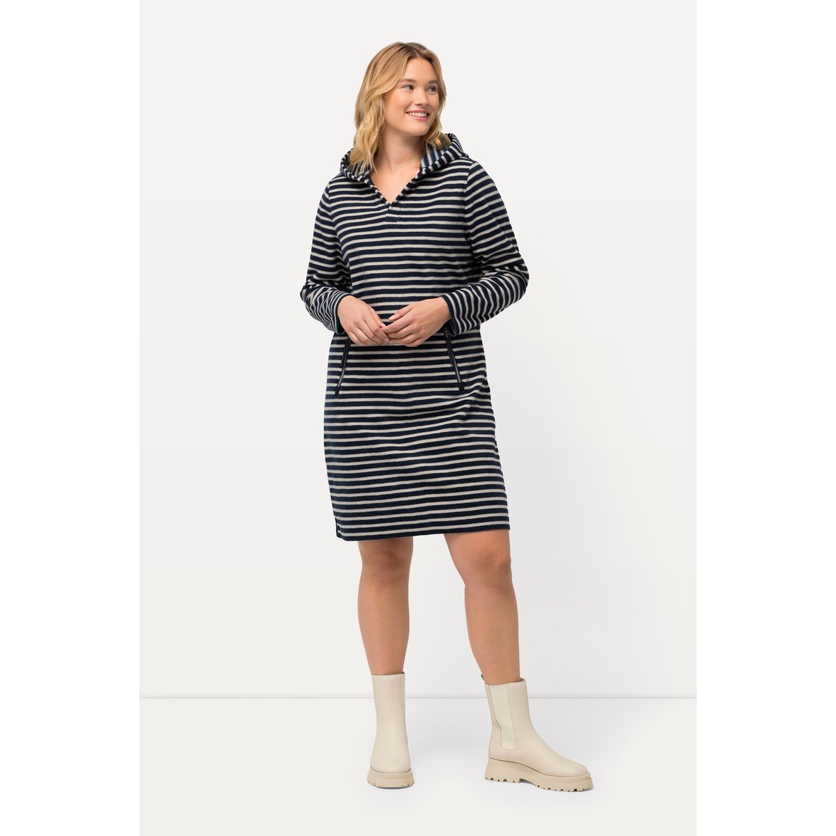 Robe en molleton à rayures marine, ULLA POPKEN