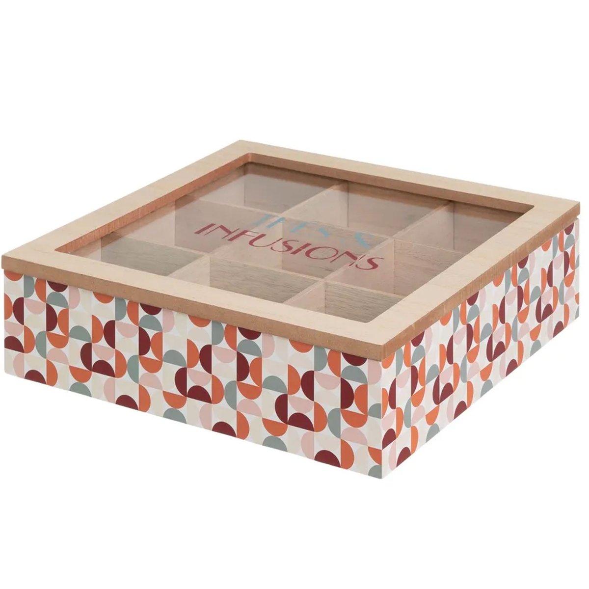 Boîte à thé ou infusions 9 compartiments 24x24x7cm multicolore, WADIGA