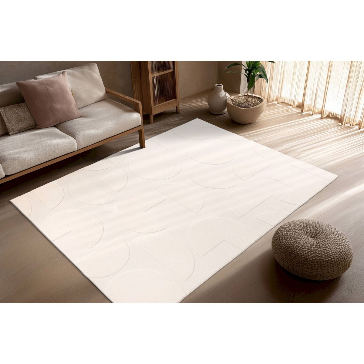 Tapis rectangulaire à poils courts, Niburi ivoire clair ton sur ton, ARTE ESPINA