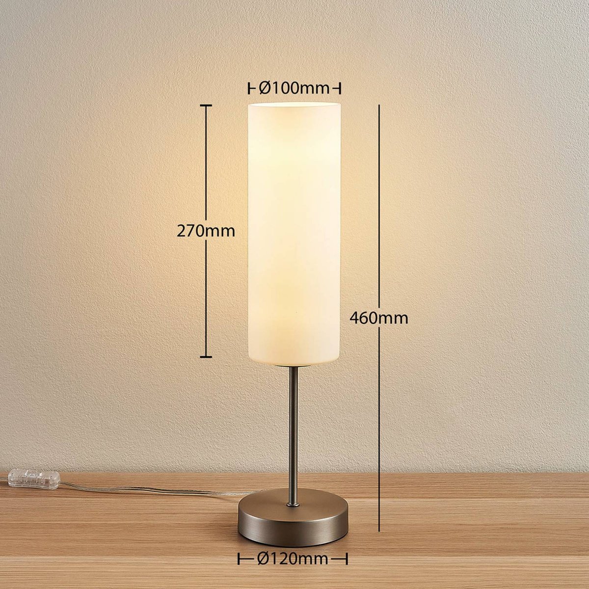 Lampe à poser en verre moderne, Felice blanc, nickel satiné, LINDBY