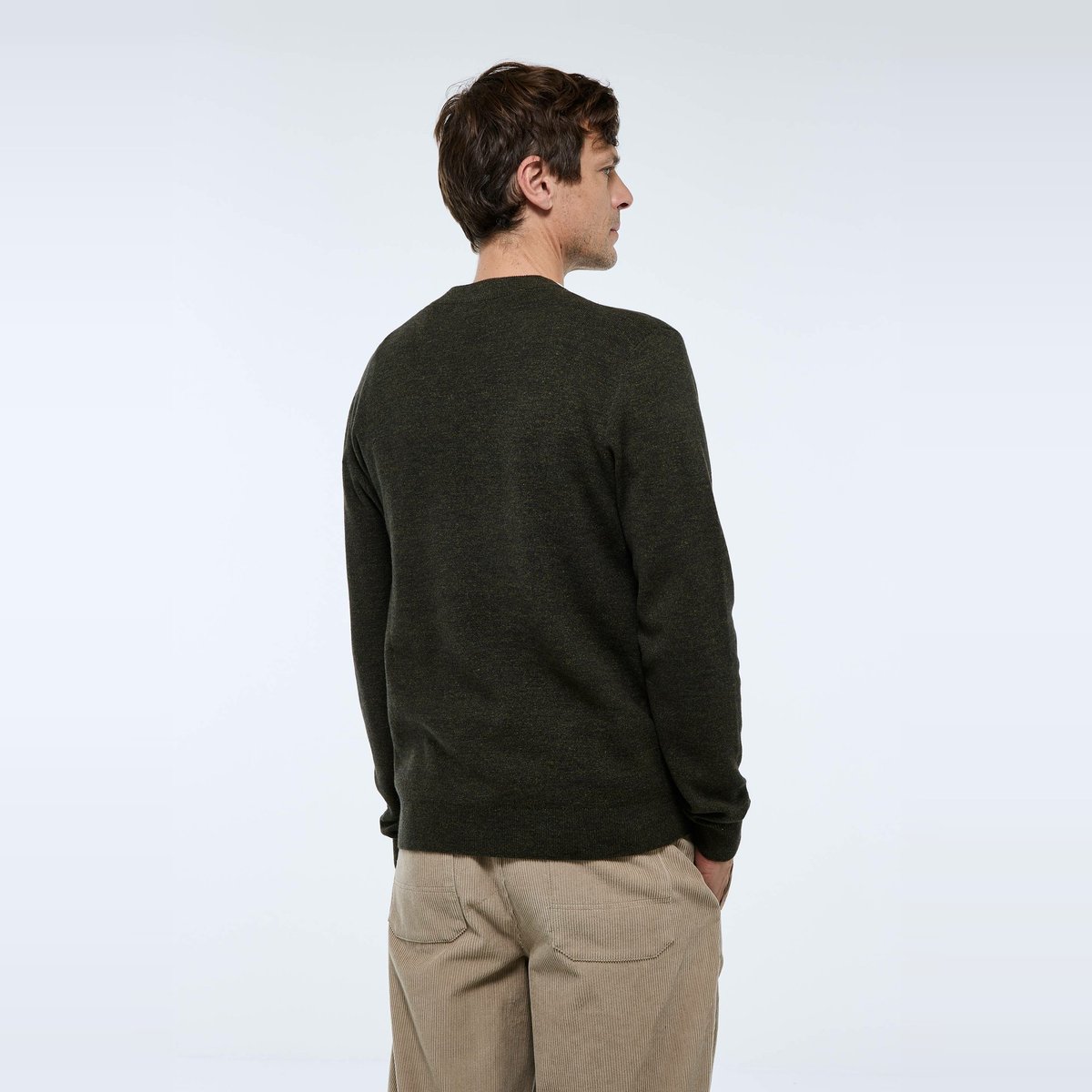 Pull col rond en coton et laine militaire, MONOPRIX