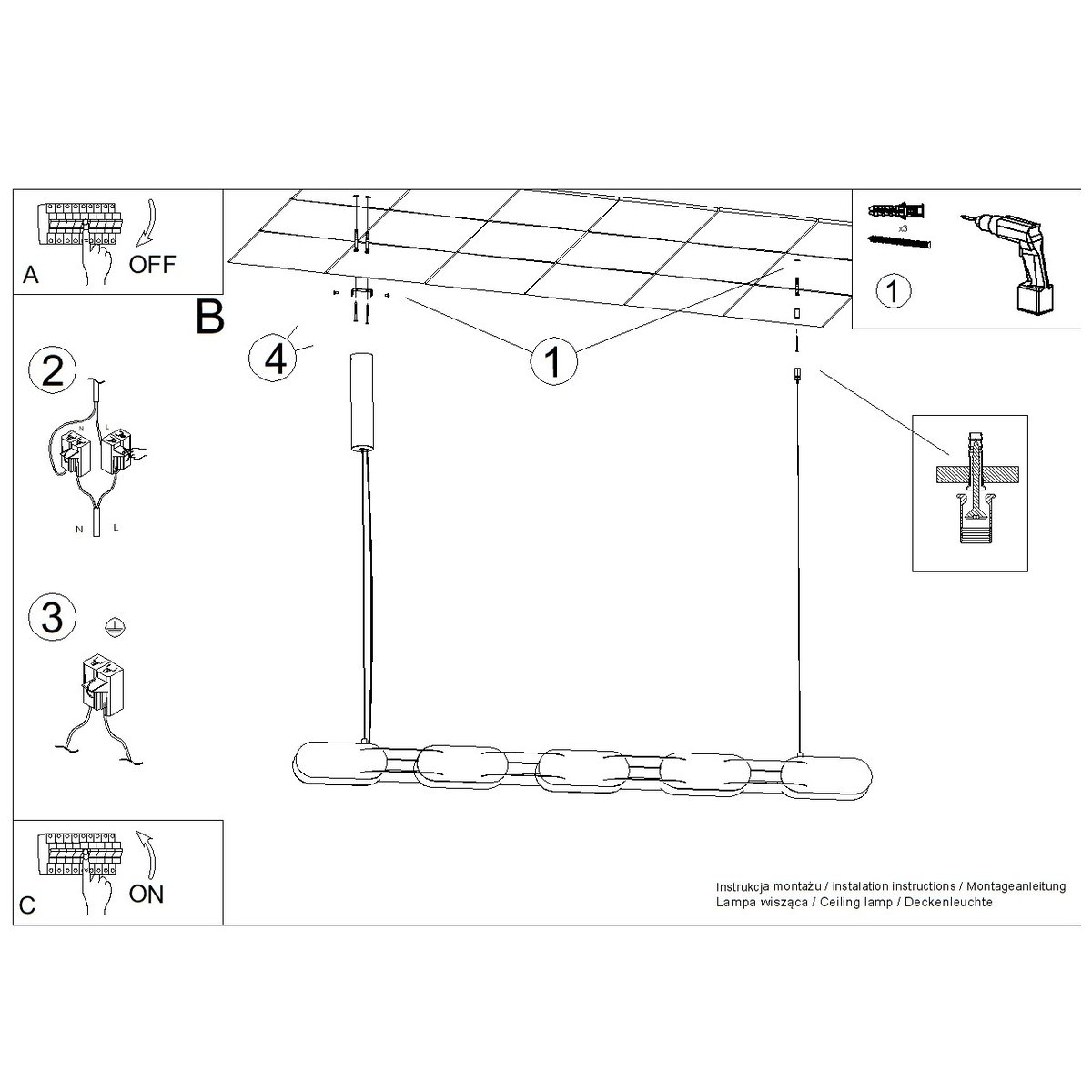Suspension Acier Jaune LED 1 Chain jaune, EDEN