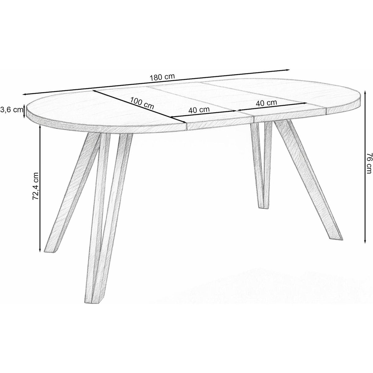 Table à manger ronde extensible piètement hairpin chêne cremona et noir, RECOLLECTION