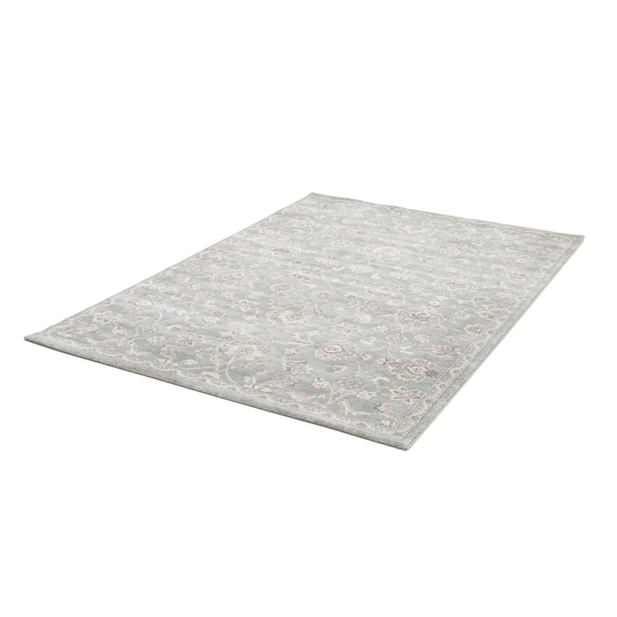 Tapis floral à poils ras très dense et doux CHAMBORD bleu naturel, AFK LIVING