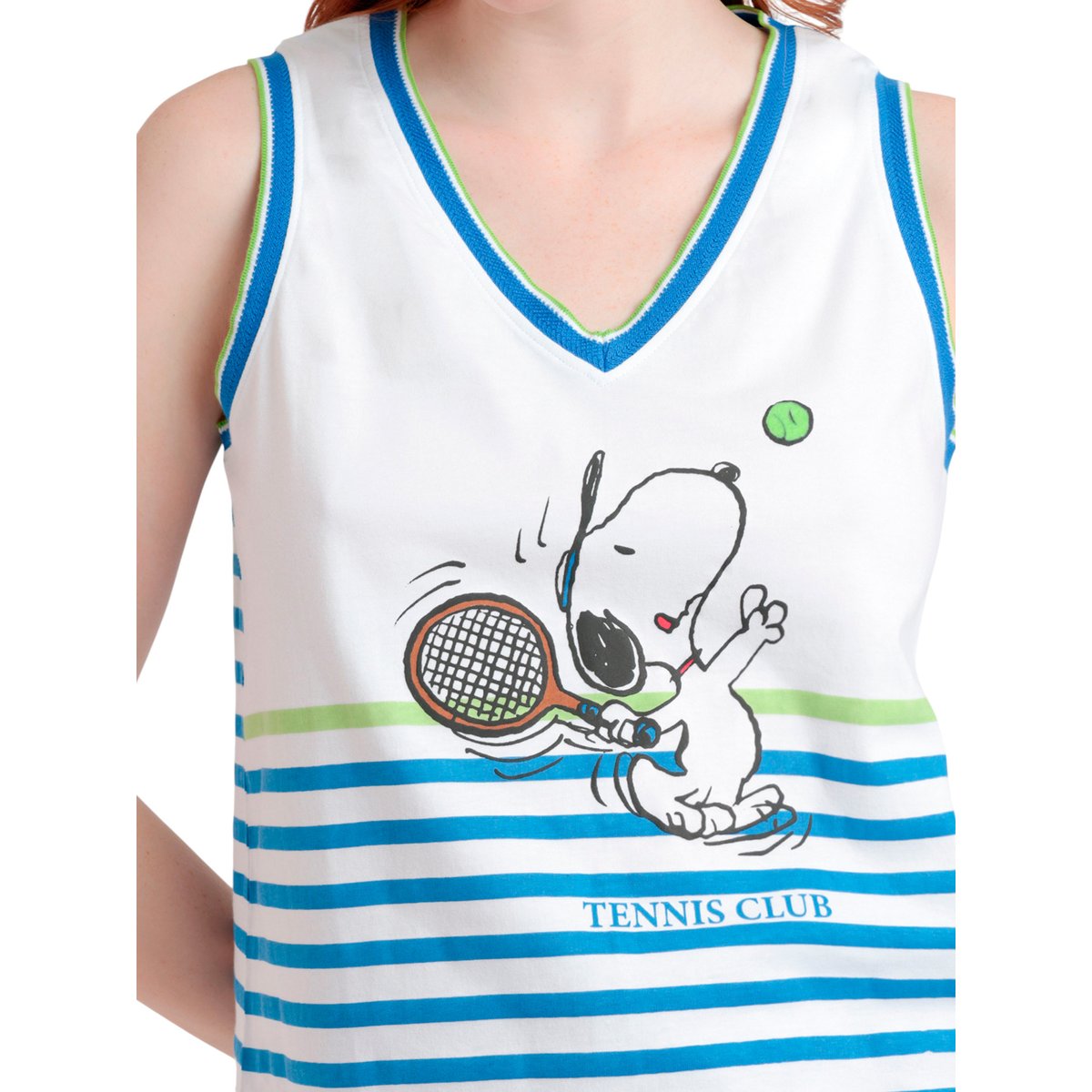 Pyjama short débardeur Peanuts Tennis Club bleu, ADMAS