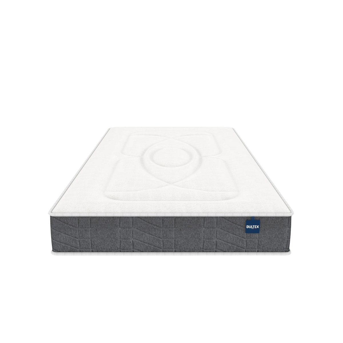 Ensemble matelas nano, mémoire de forme, coton et laine RECOVERY, sommier MEDIANO gris fumé et pieds blanc, BULTEX