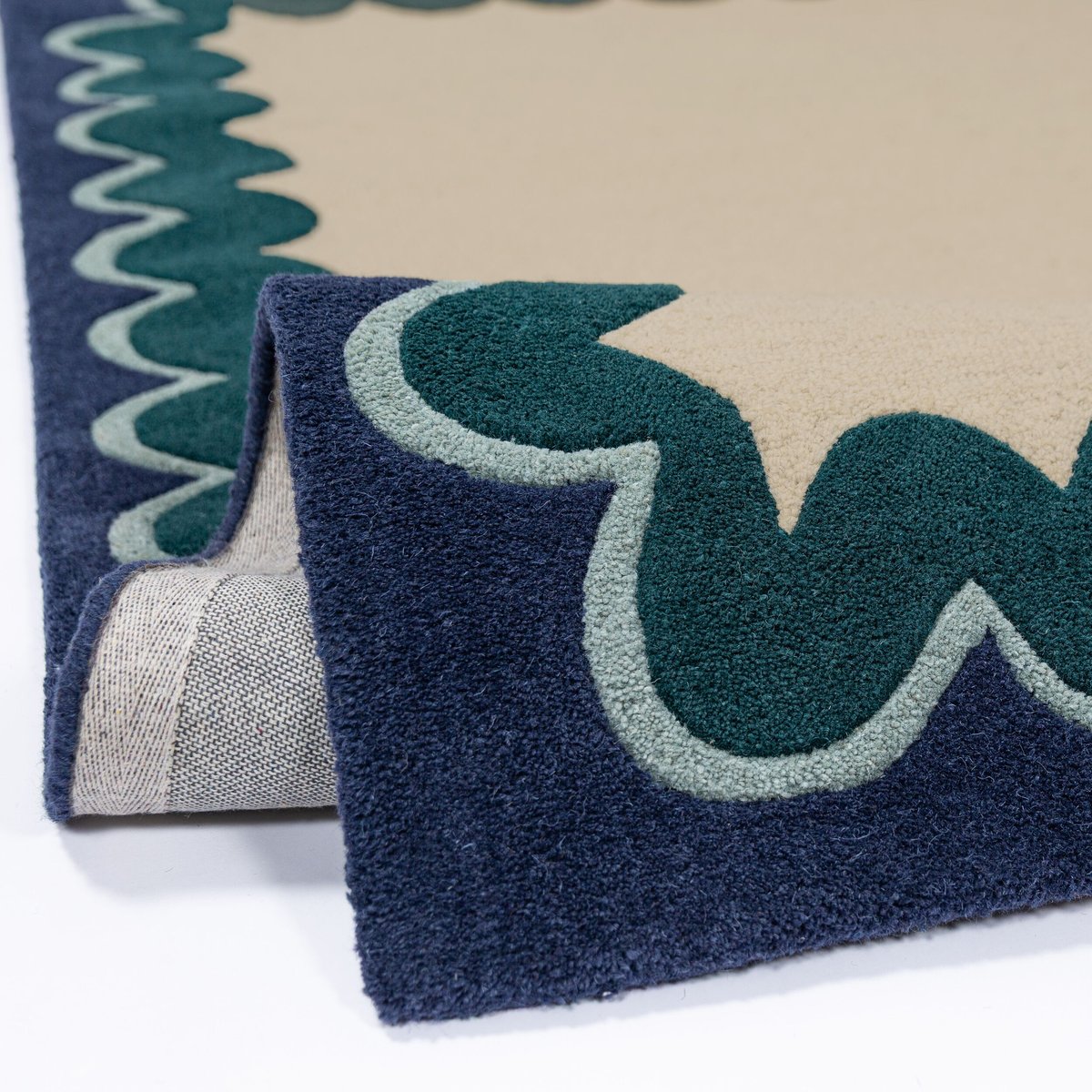 Tapis de couloir à bordure en laine WIGGLE sarcelle, FLAIR RUGS