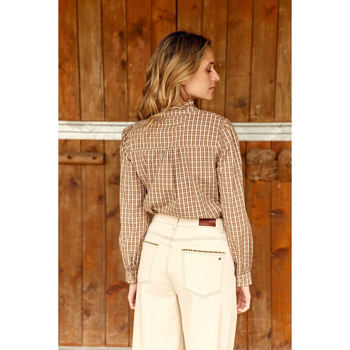 Blouse à carreaux et volants, BETHANIE camel, LA PETITE ETOILE