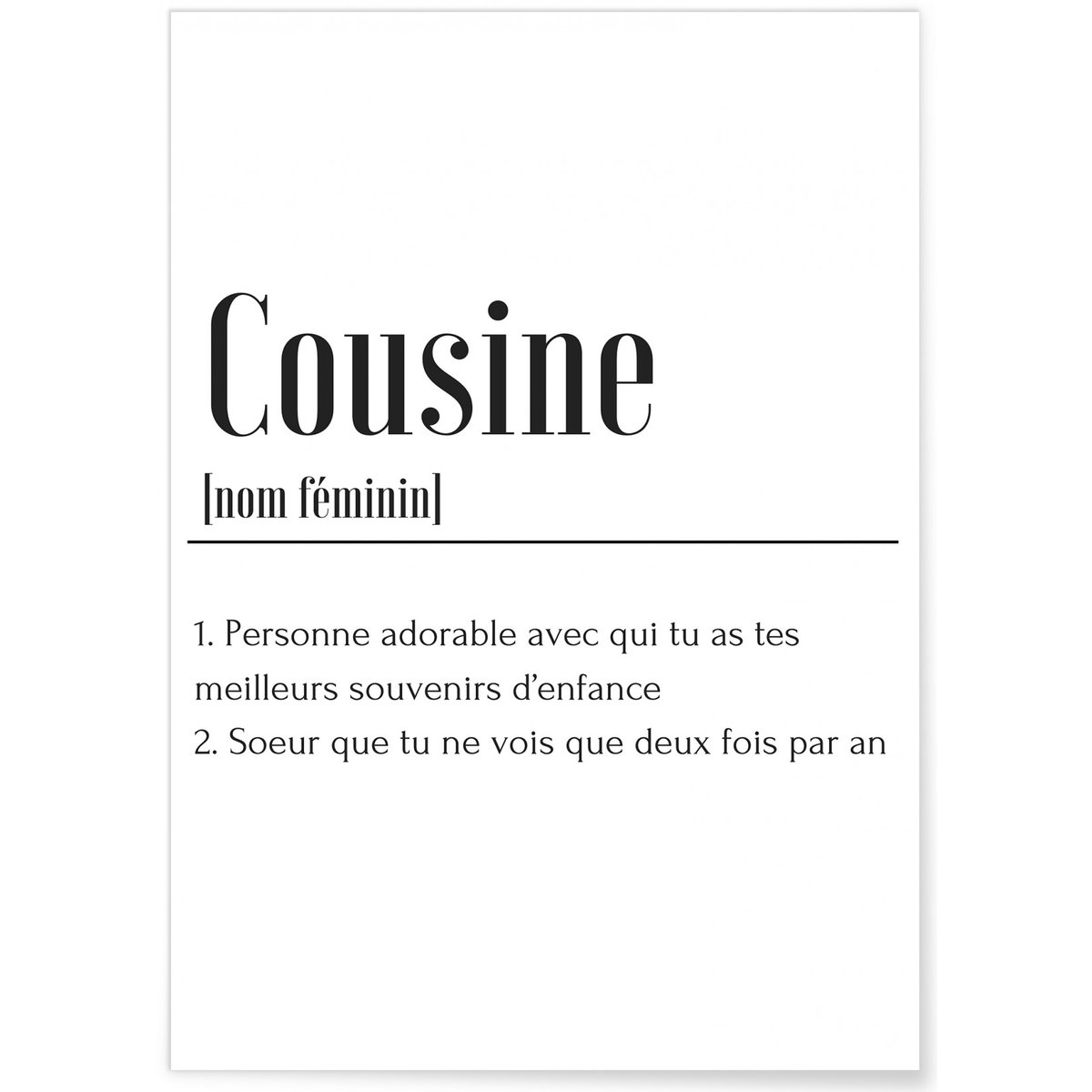 Affiche Définition Cousine blanc, L'AFFICHERIE