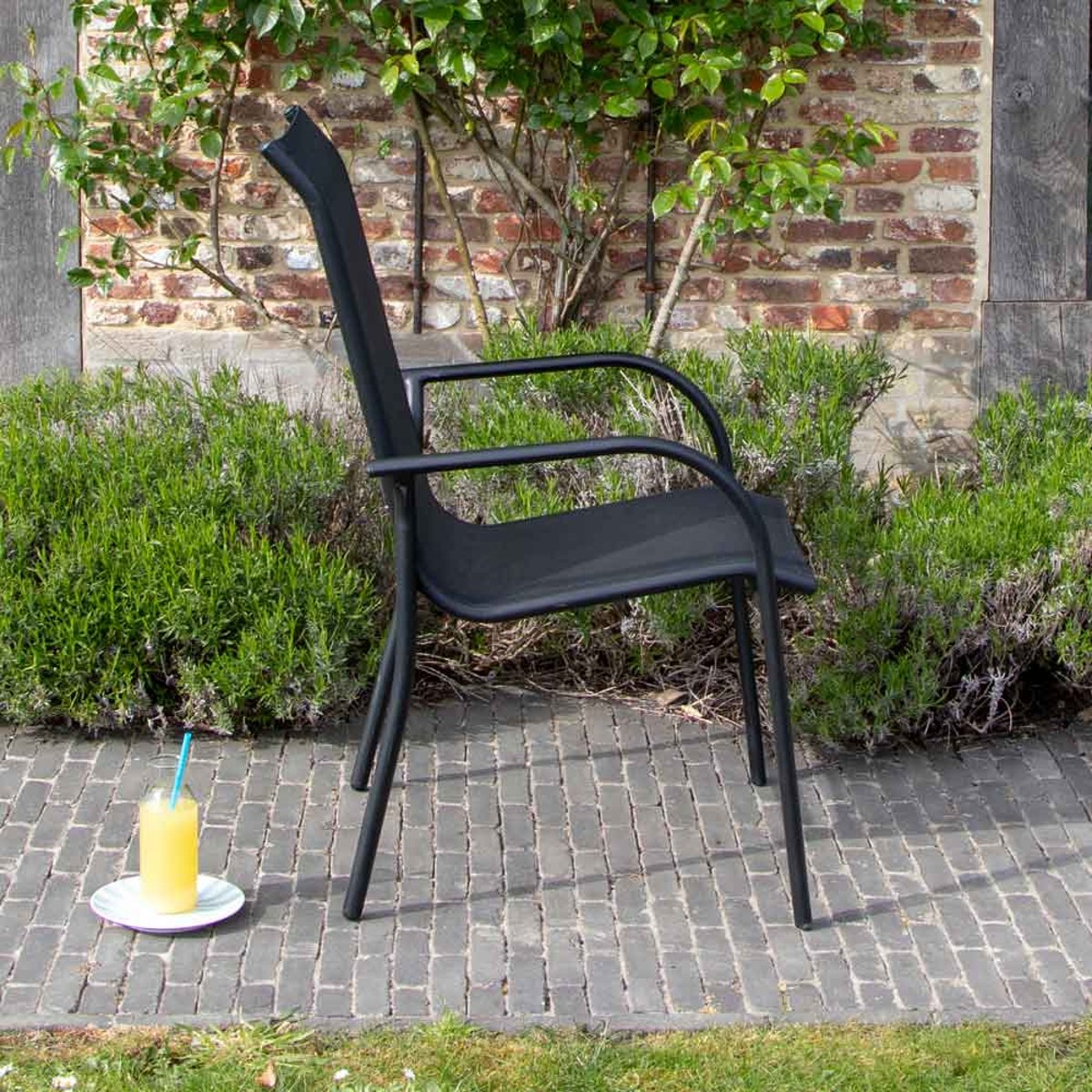 Fauteuil de jardin en aluminium noir et textilène BLACKSUN noir, WILSA GARDEN
