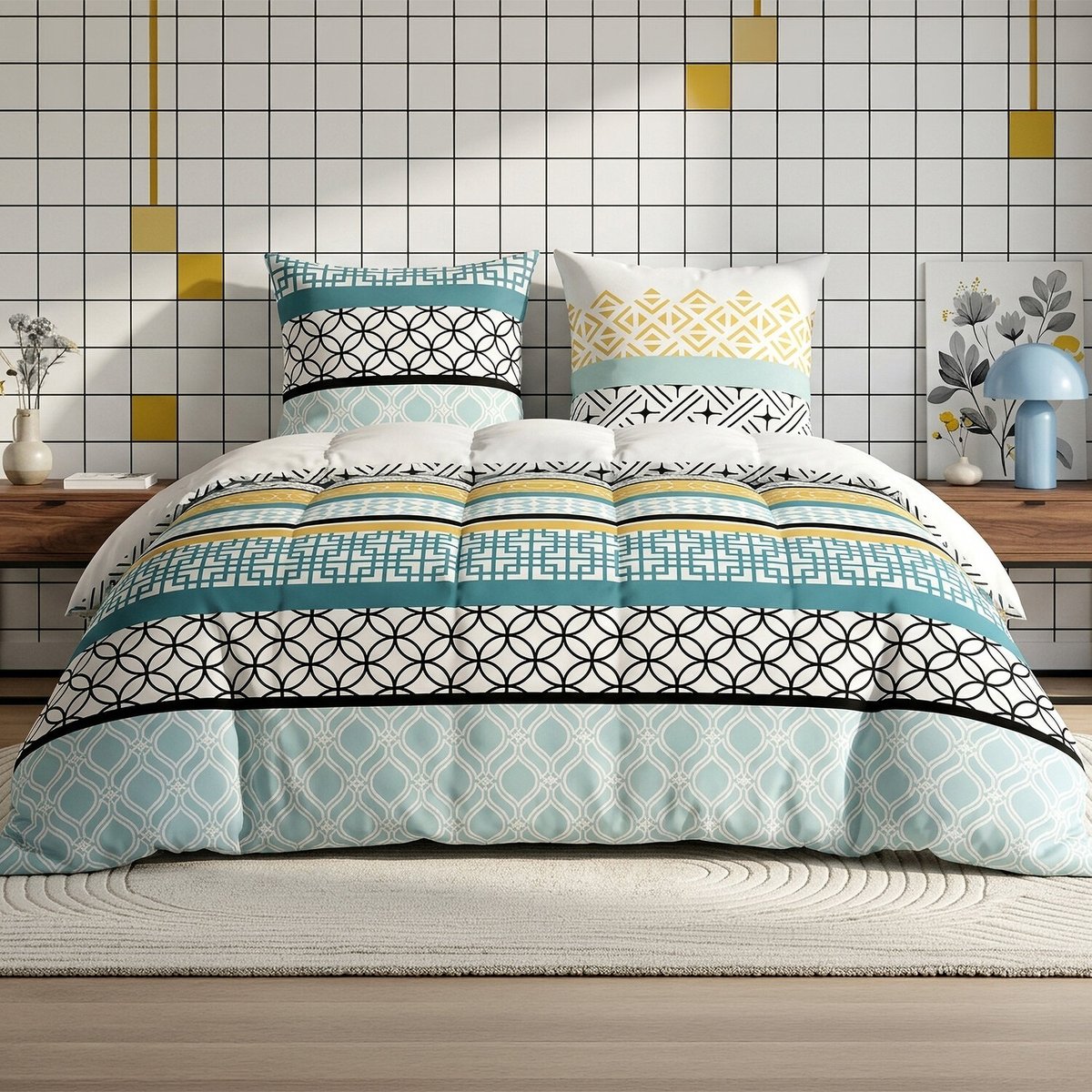 Parure de couette 100%coton 57fils/cm2 - citedor bleu, ATELIER DU COTON