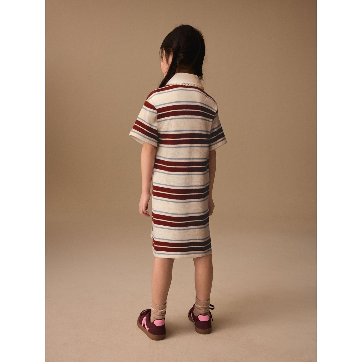 Robe style rugby à manches courtes rayure marron/écru, NEXT