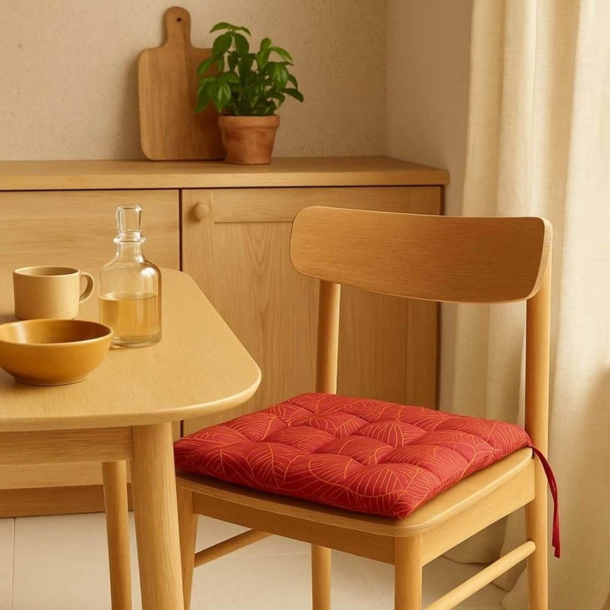 Lot de 4 galettes de chaise motifs feuillage 40cm rouge, ORNAMI