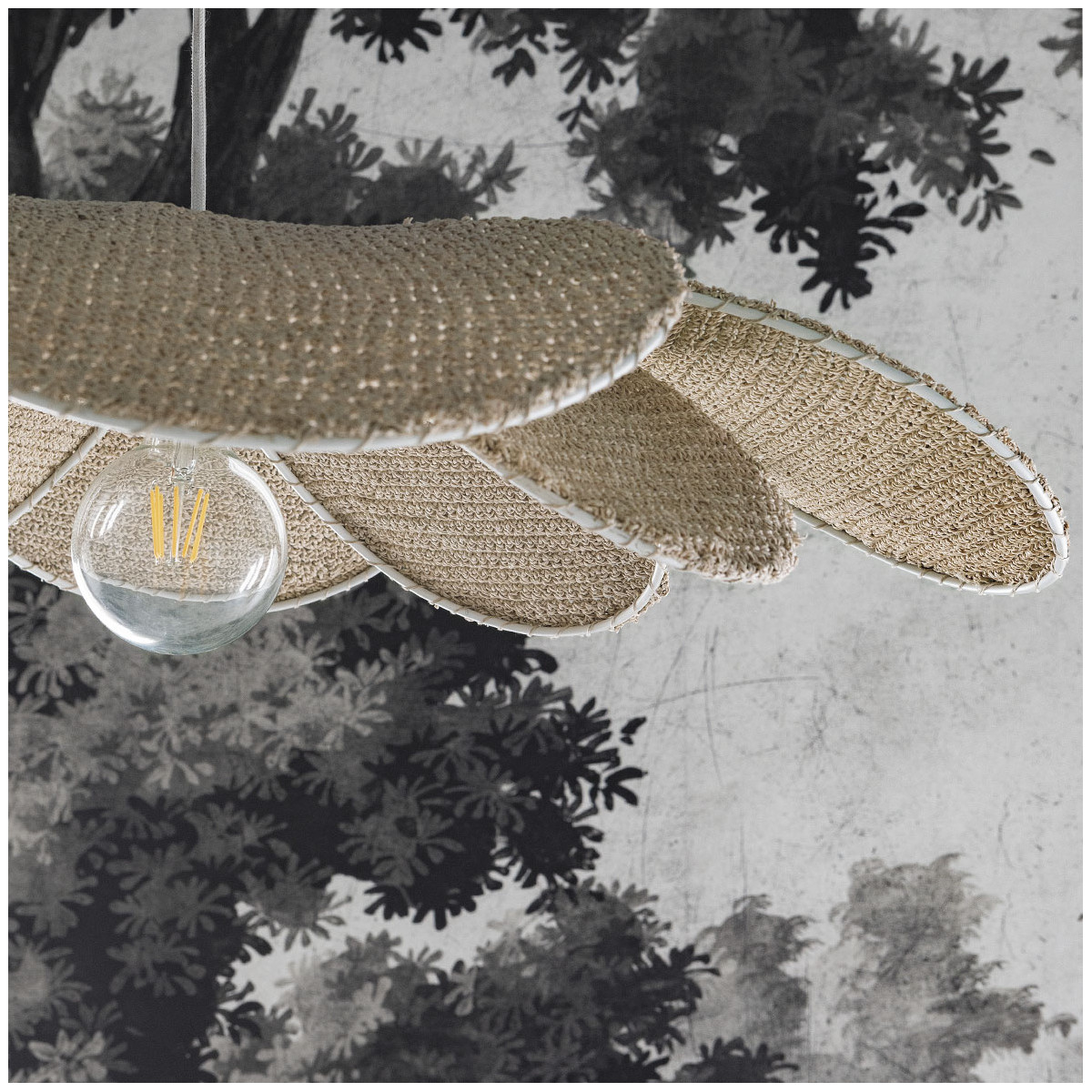 Suspension en raphia tressé beige, BLANC D’IVOIRE