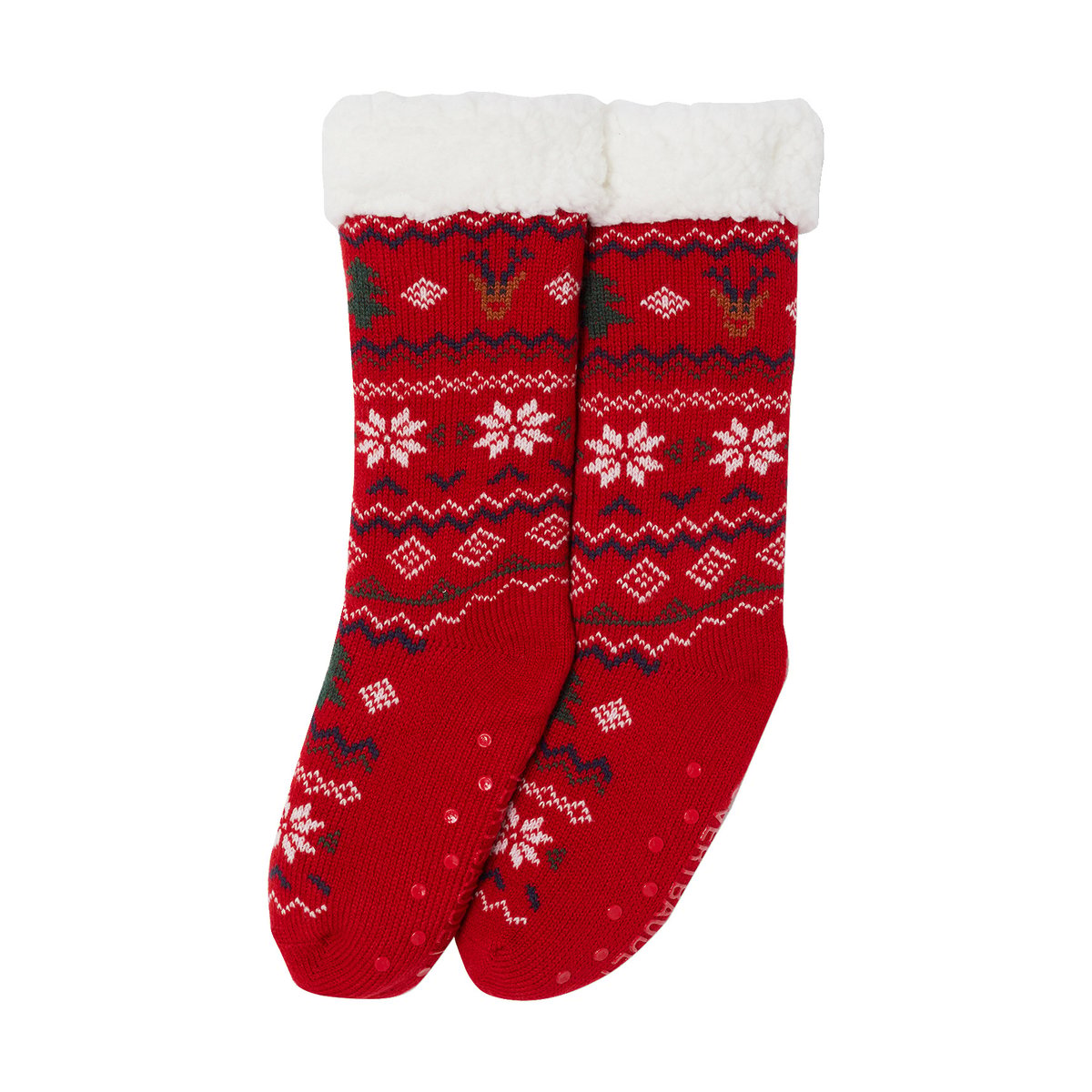 Chaussettes fourrée Noël rouge, VERTBAUDET