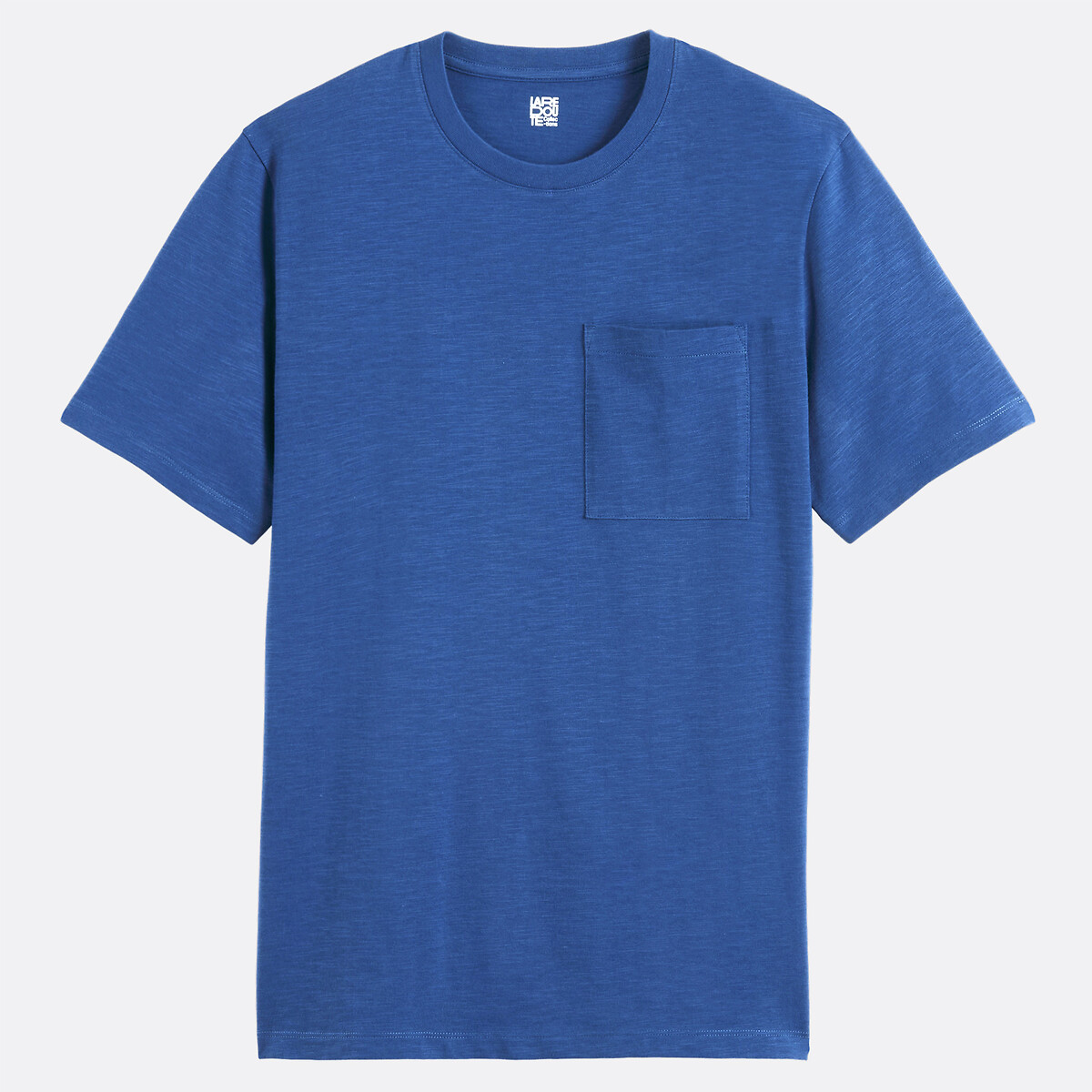 T-shirt col rond, fit regular, en coton slub bleu indigo, LA REDOUTE COLLECTIONS