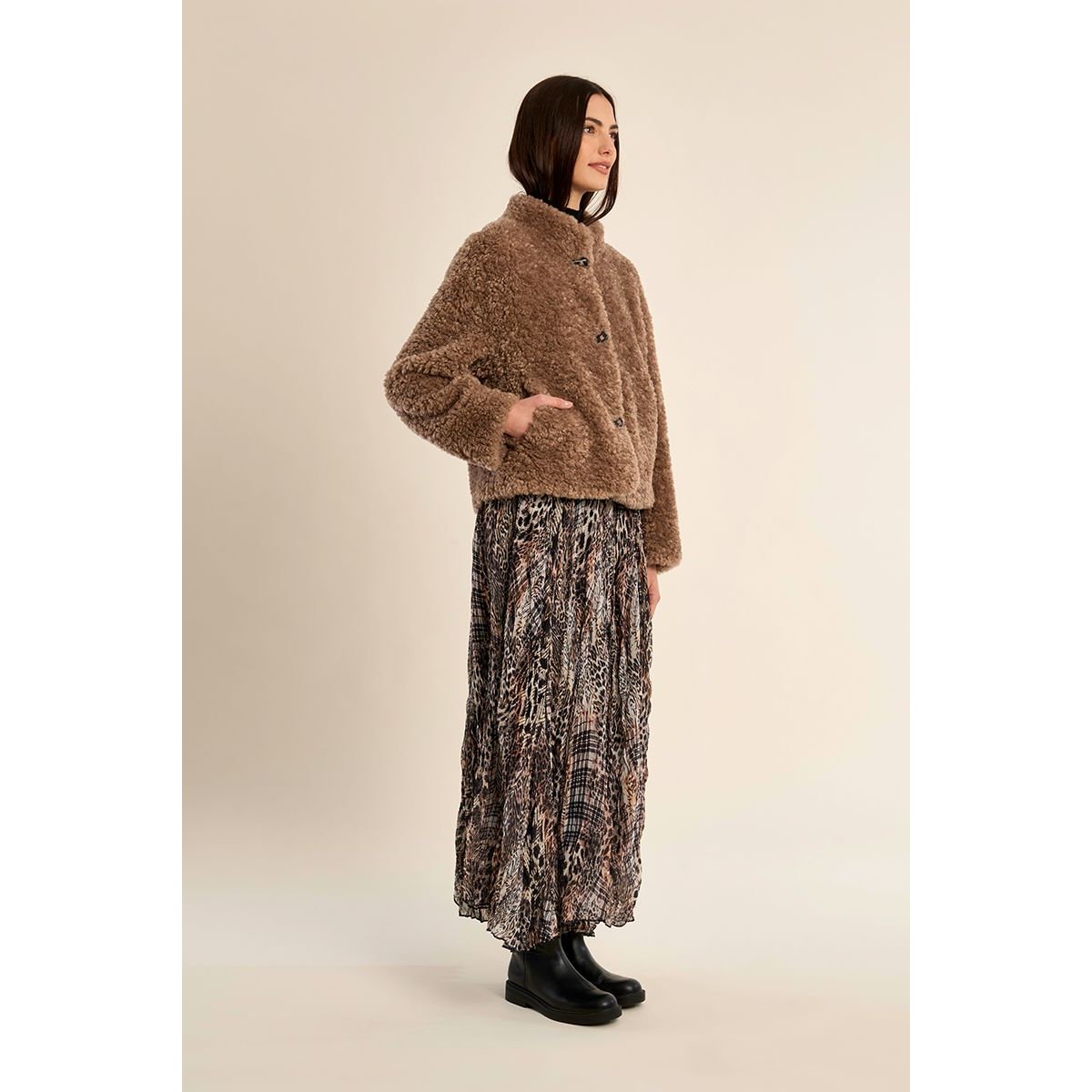 Veste courte imitation mouton marron, MOLLY BRACKEN