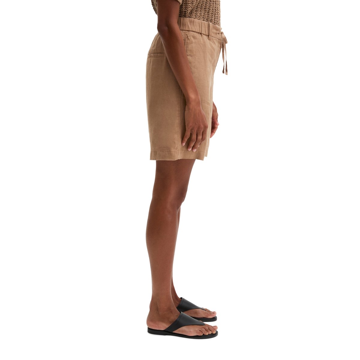 Short en lin large avec une taille élastique à cordon de serrage marron, MARC O'POLO