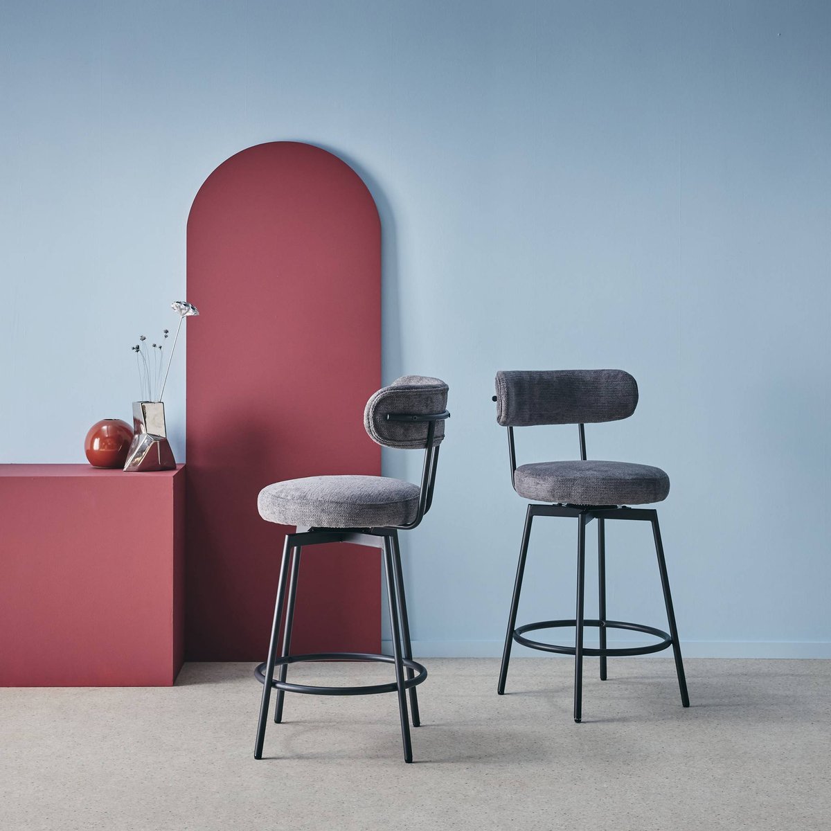 Tabouret de bar assise rotative métal et tissu 66cm (lot de 2) IRIS gris, SWEEEK