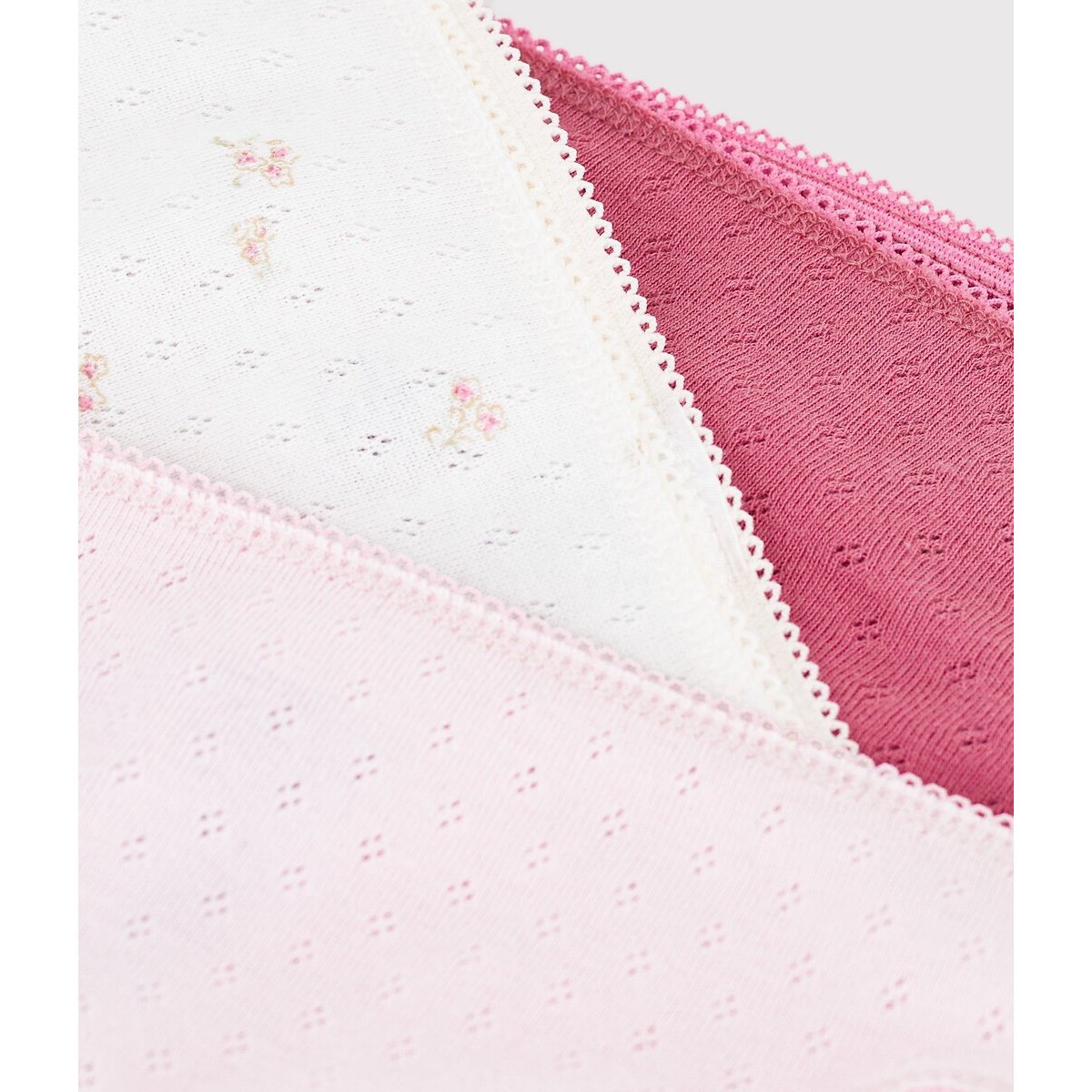 Pack of 3 Cotton Knickers pink/white set, PETIT BATEAU