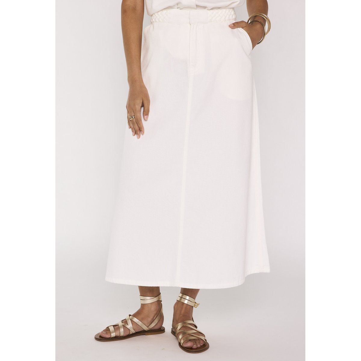 Jupe midi tressée en coton ORCHYDEE blanc, Maison 123