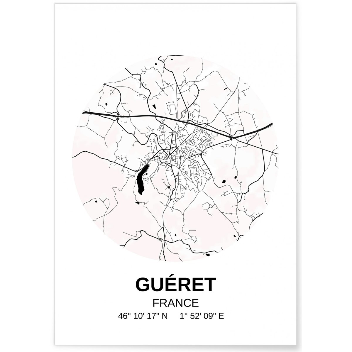 Affiche Carte Guéret blanc, L'AFFICHERIE