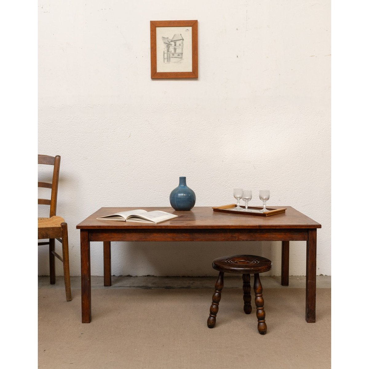 Grande table basse en bois Léonie N°1071 - Bon état bois foncé, DEBONGOUT