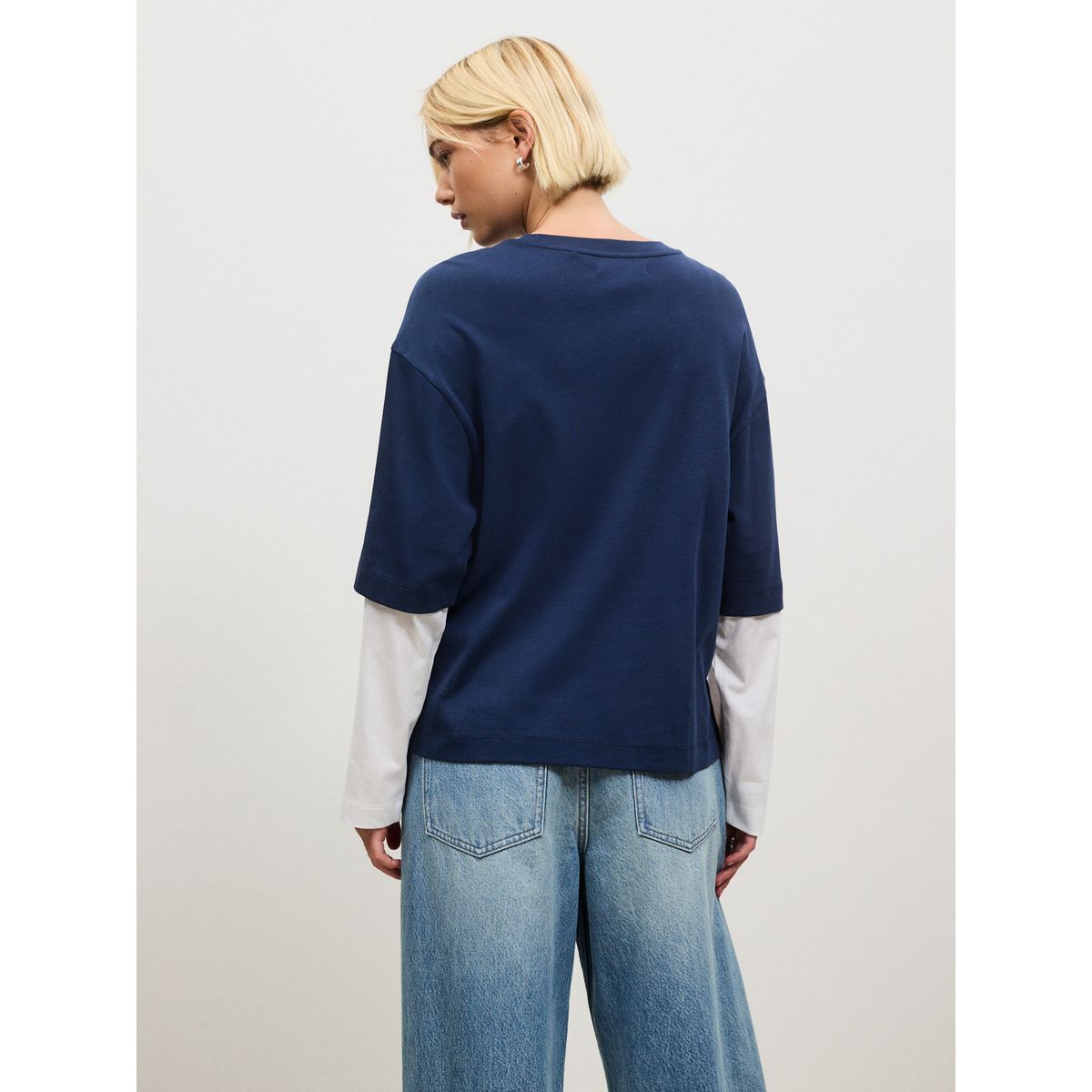 T-shirt décontracté superposé manches longues bleu marine, NEXT