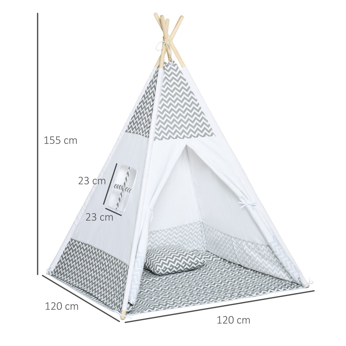 Tente pour enfants Toile polyester coton gris, HOMCOM