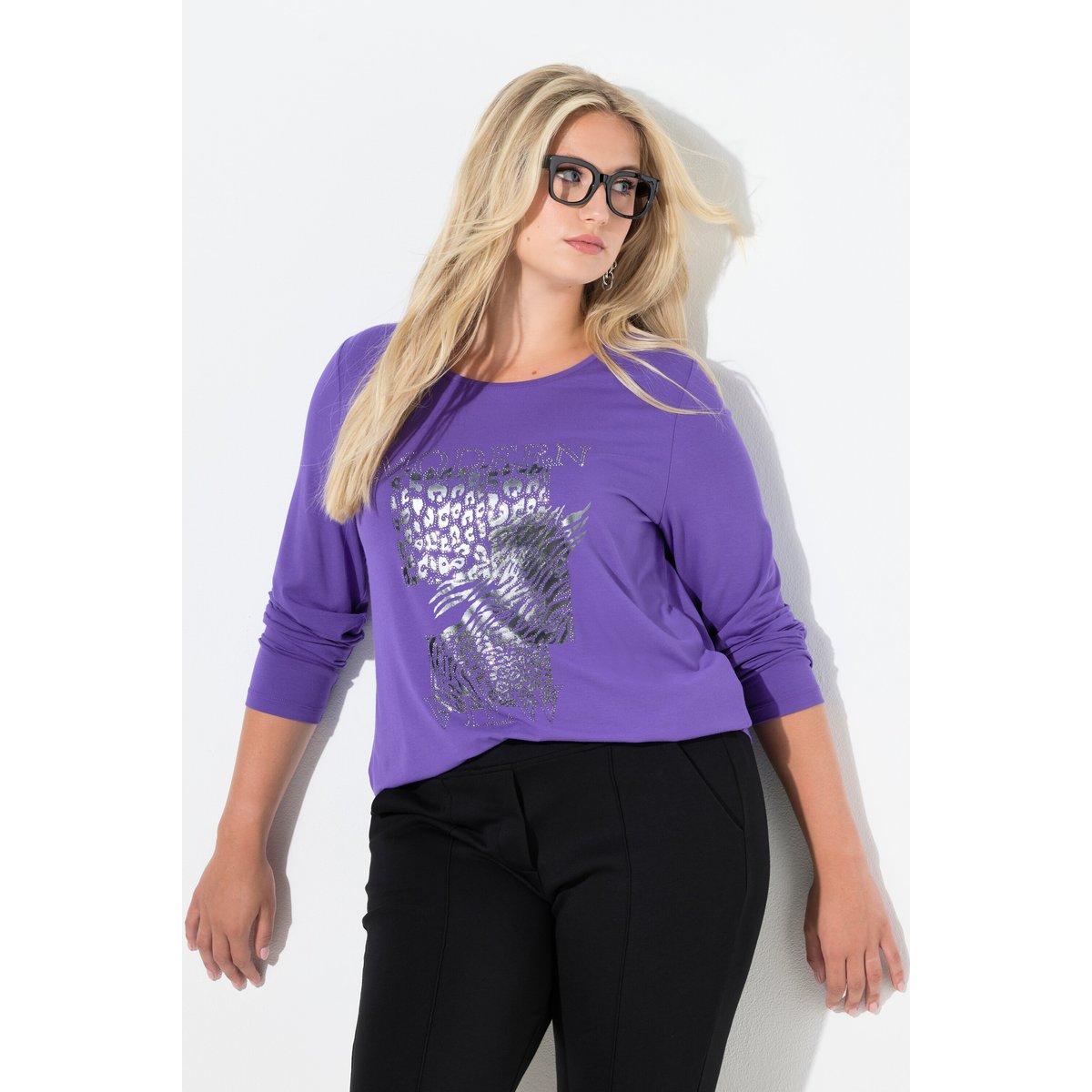 T-shirt avec strass fantaisie violet, ULLA POPKEN