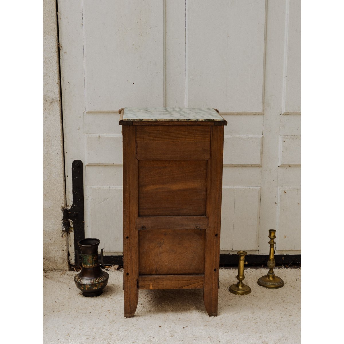 Meuble d'appoint en bois et marbre Francine N°967 - Bon état bois foncé, DEBONGOUT