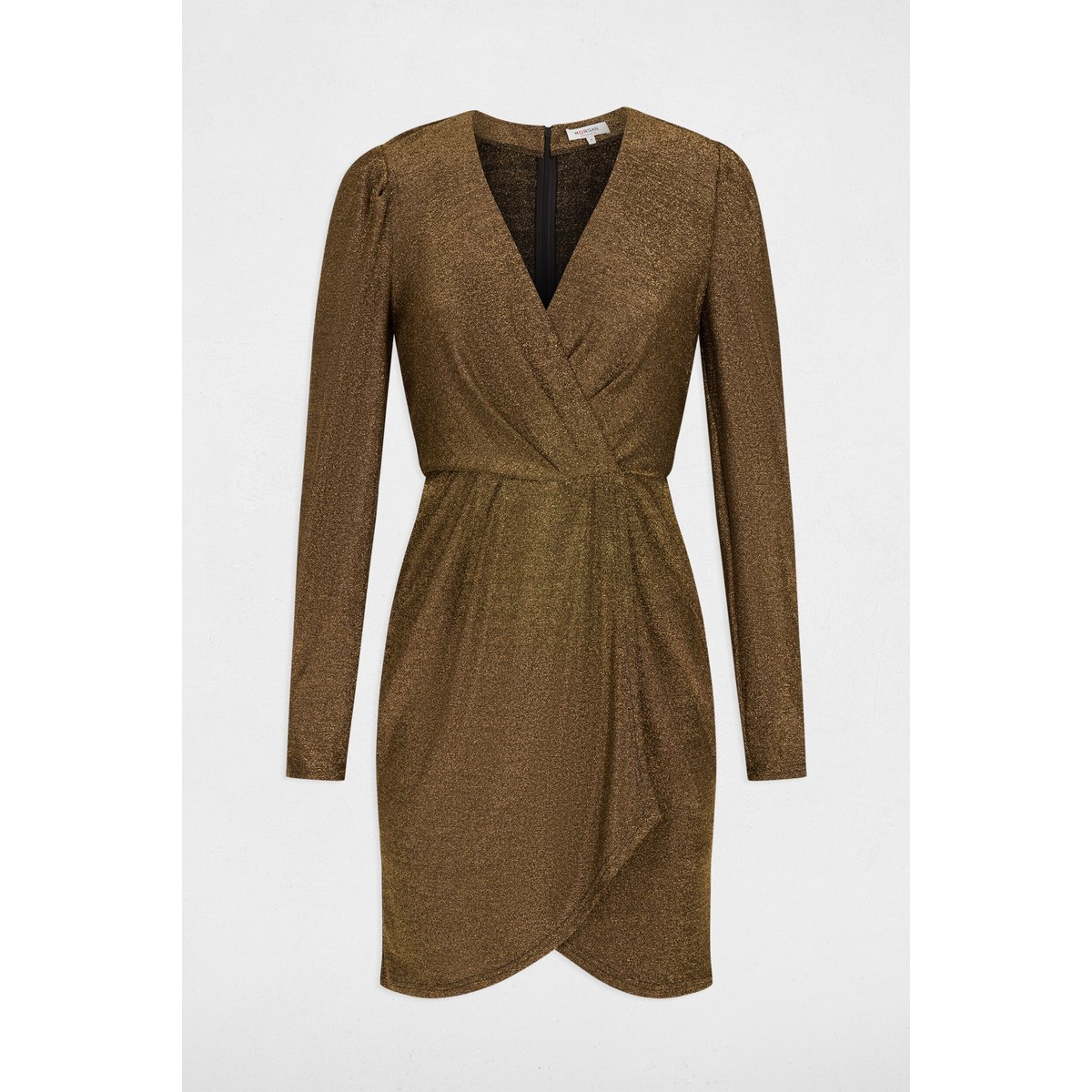 Robe ajustée drapée fils métallisés jaune or, MORGAN