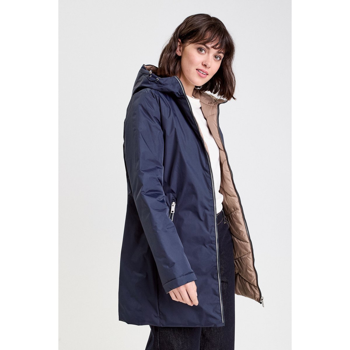 Parka à capuche réversible bleu marine, CACHE CACHE