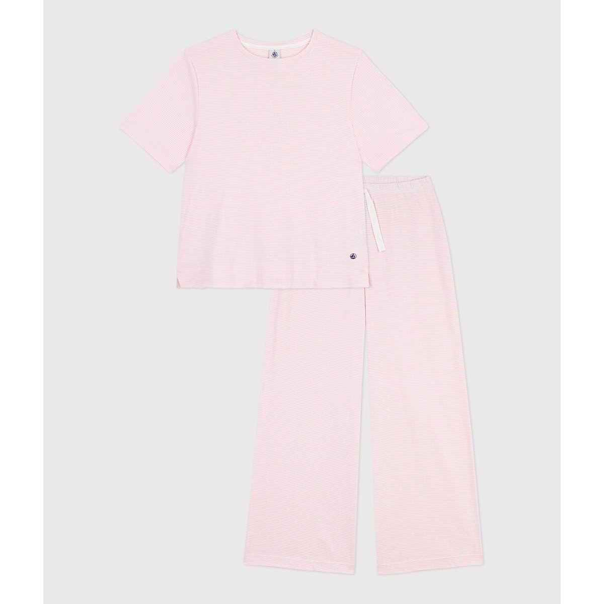 Pyjama en coton à rayures rayé rose, PETIT BATEAU