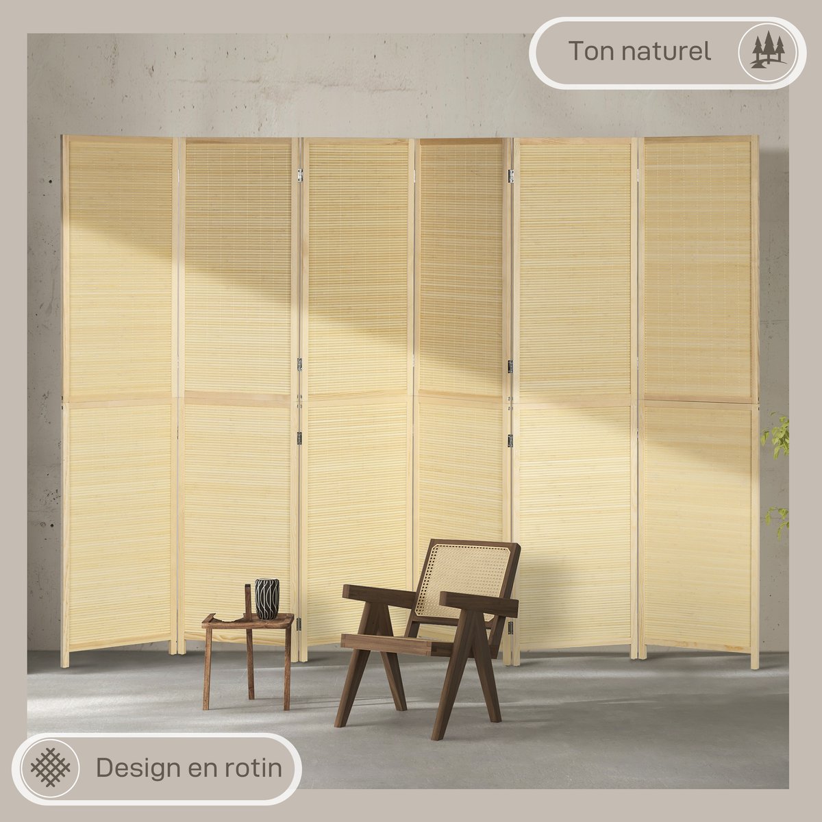 Cloison de séparation Bambou Bois naturel beige, HOMCOM