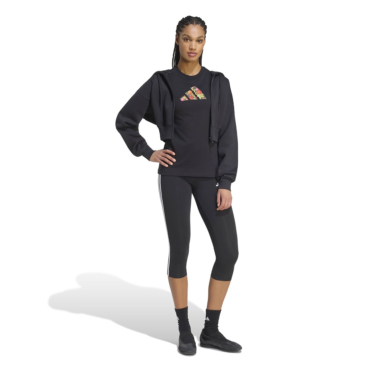 T-shirt a maniche corte motivo stampa a fiori nero , ADIDAS SPORTSWEAR